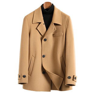 双面呢子大衣男士短款全羊毛秋冬新款西装领毛呢外套非羊绒夹克厚