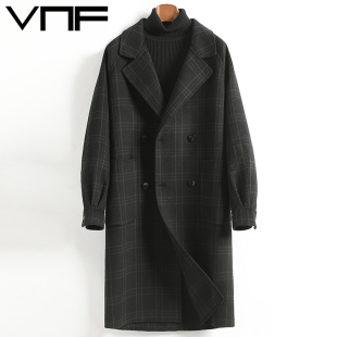 新款秋冬双面呢大衣男中长款时尚格纹青年羊毛大衣非羊绒风衣外套