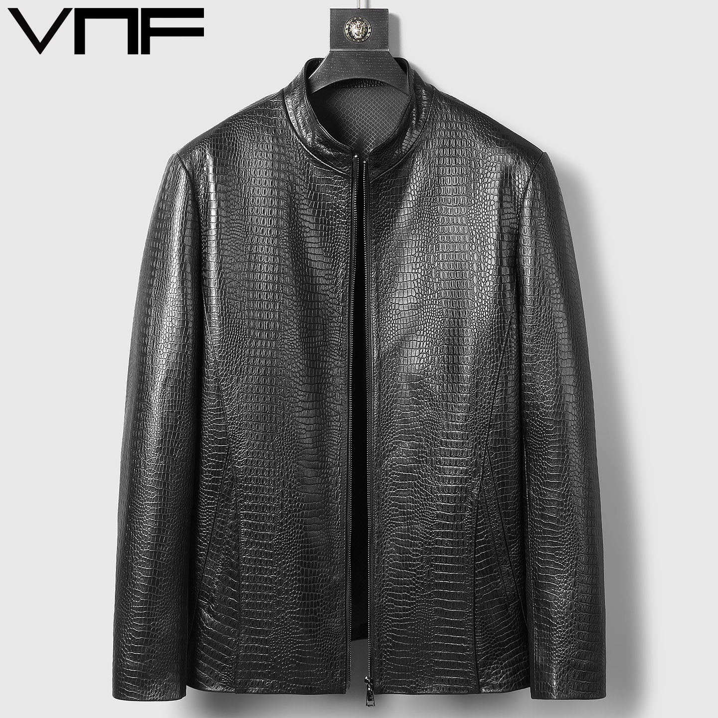 男士休闲鳄鱼纹绵羊皮真皮皮衣