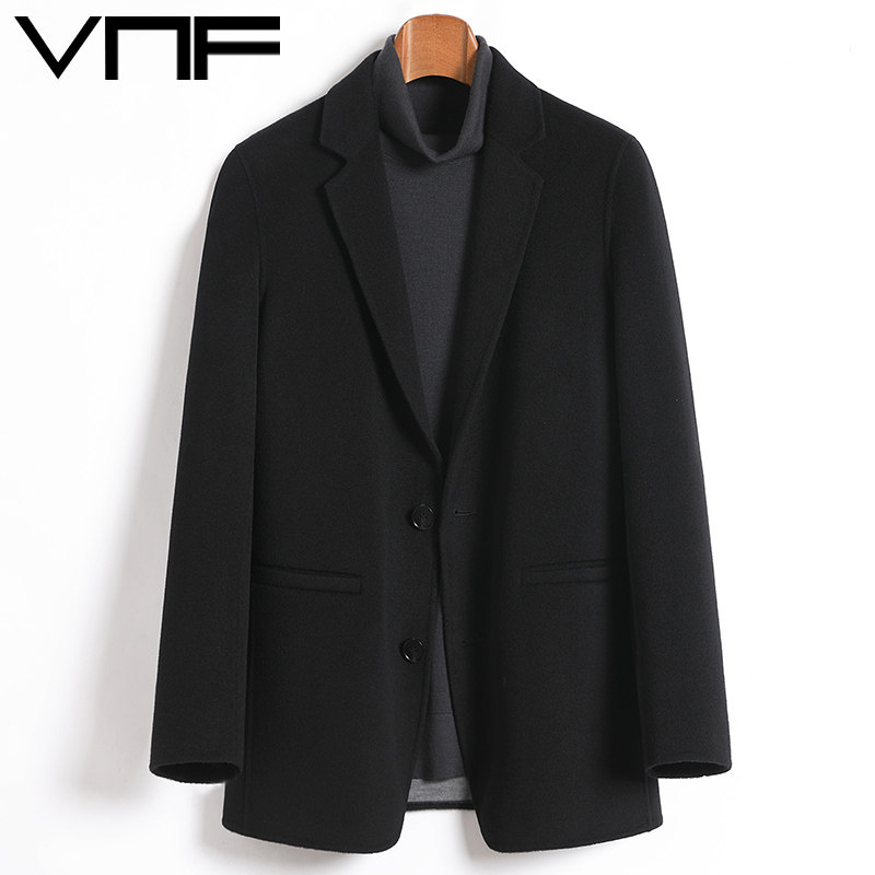 高端秋冬新款双面羊绒西服男士短款修身羊毛呢子夹克青年西装外套