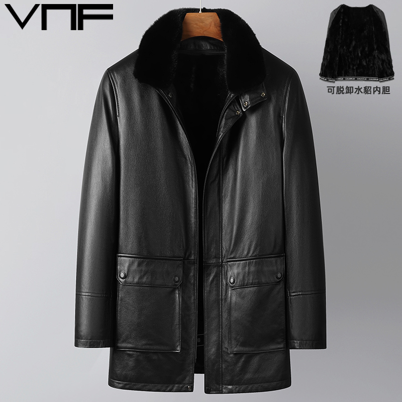 VNF冬季男士中长款真皮皮衣