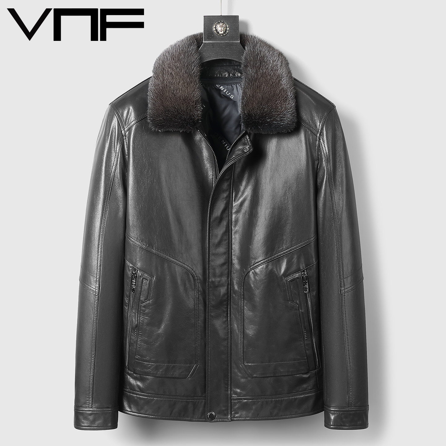 山羊皮皮衣男真皮羽绒服25新款水貂领可脱卸内胆中老年皮夹克外套