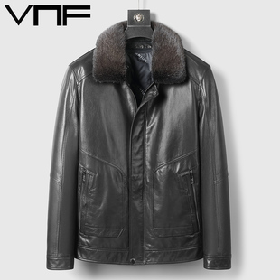 山羊皮皮衣男真皮羽绒服25新款水貂领可脱卸内胆中老年皮夹克外套