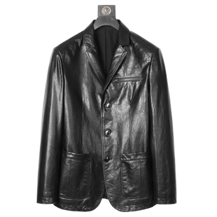 海宁皮衣男真皮西装短款修身山羊皮夹克韩版修身西服外套薄款春秋