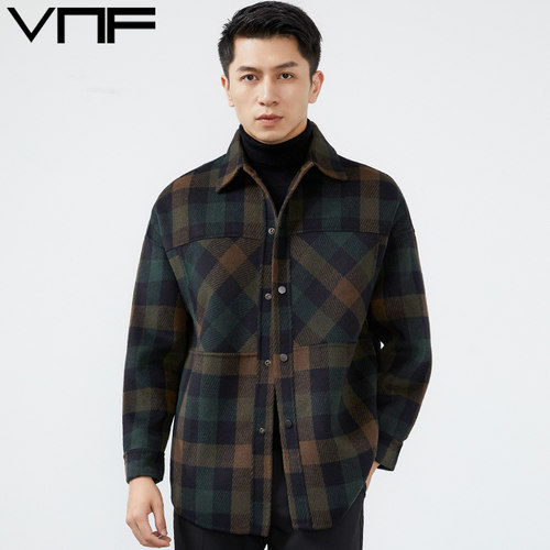 短款羊毛时尚格纹双面呢夹克外套