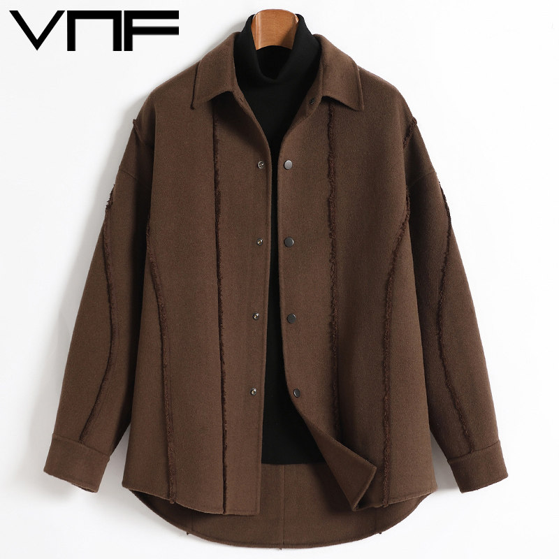 2025潮流新款双面呢大衣男短款年轻时尚宽松衬衫款毛呢夹克厚外套