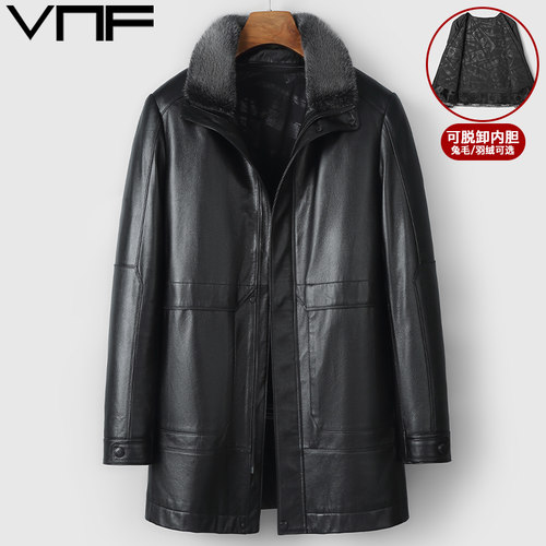 可脱卸加厚内胆真皮皮衣爸爸外套