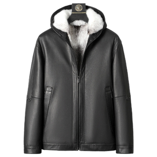 海宁十字貂内胆真皮夹克连帽整貂皮毛一体真鹿皮皮衣男短款外套冬