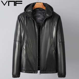 海宁头层牛皮皮衣男连帽真皮羽绒服可拆鹅绒内胆阔版皮夹克外套冬