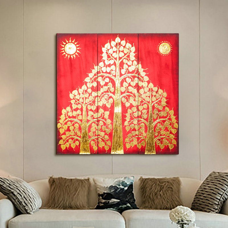 异丽东南亚泰国酒店挂画泰式菩提树客厅沙发电视背景墙面装饰画