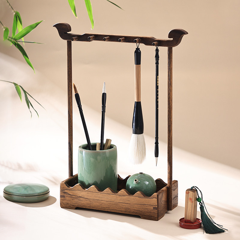 异丽实木笔架复古多功能毛笔挂架置物架文房四宝摆件书法收纳架,收纳整理,整理架/置物架/收纳架,淘宝优惠券,粉丝福利购,淘宝优惠卷