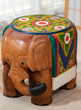 异丽大象摆件一对落地泰国木雕