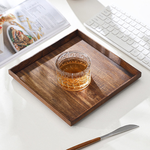 家用实木方形托盘木质杯架水杯茶杯盘面包收纳盘子餐盘托 异丽日式