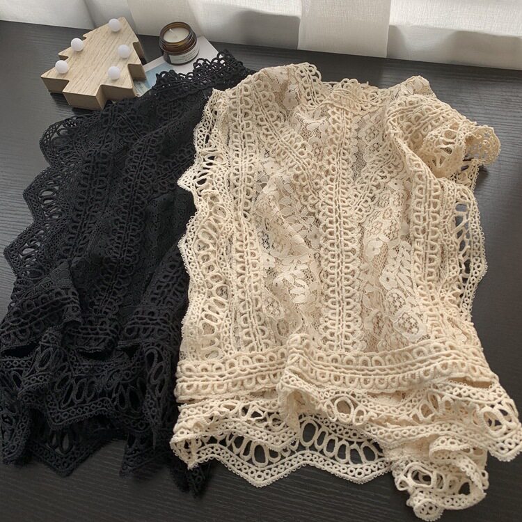 气质甜美少女减龄修身显瘦镂空短款上衣沙滩度假风背心马甲女春夏