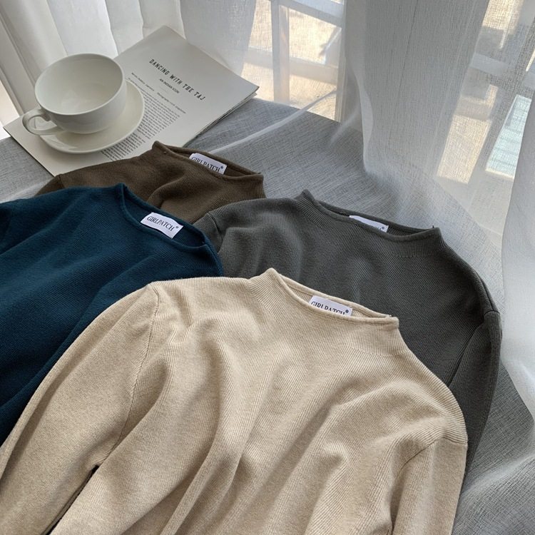 减龄软绵半高领针织打底衫女秋冬