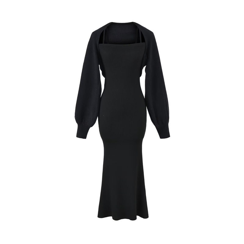 名媛气质包臀两件套连衣裙收腰修身中长款吊带鱼尾裙长袖开衫披肩