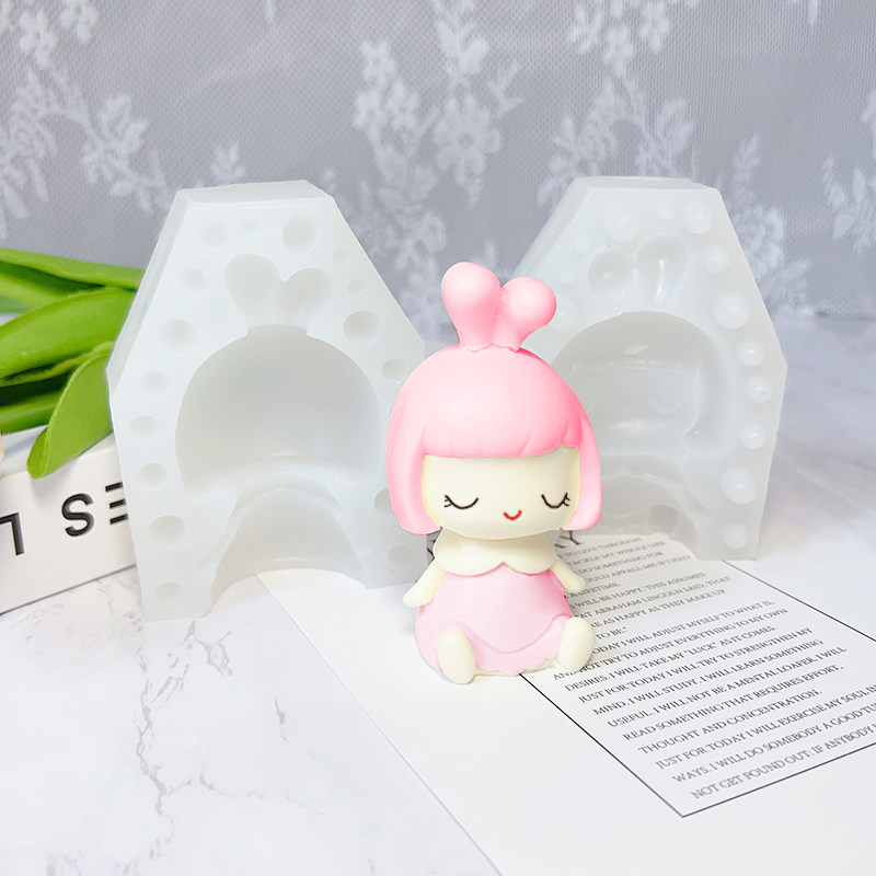 卡通可爱粉兔公主娃娃翻糖巧克力硅胶模具香薰石膏蜡烛烘焙蛋糕模