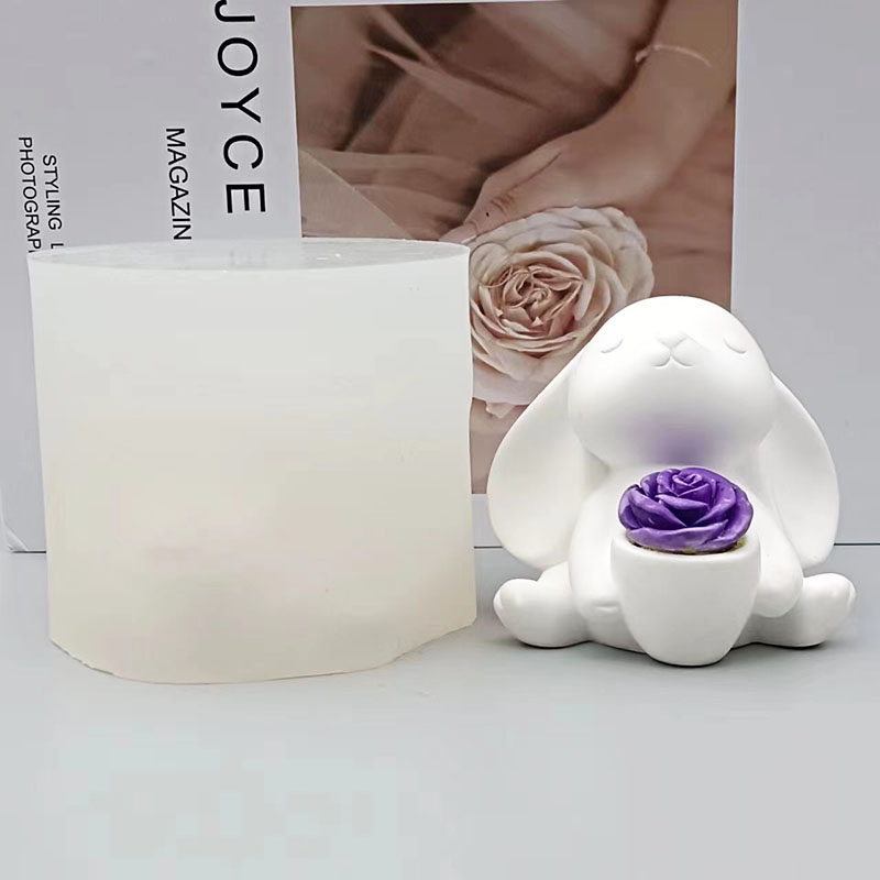 可爱卡通立体玫瑰花兔子翻糖巧克力慕斯蛋糕模具香薰石膏蜡烛模