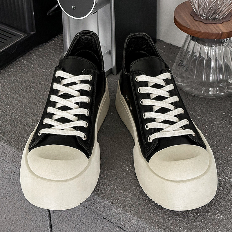 2025春季黑色板鞋男款厚底增高情侣同款通勤大头德比鞋休闲皮鞋男