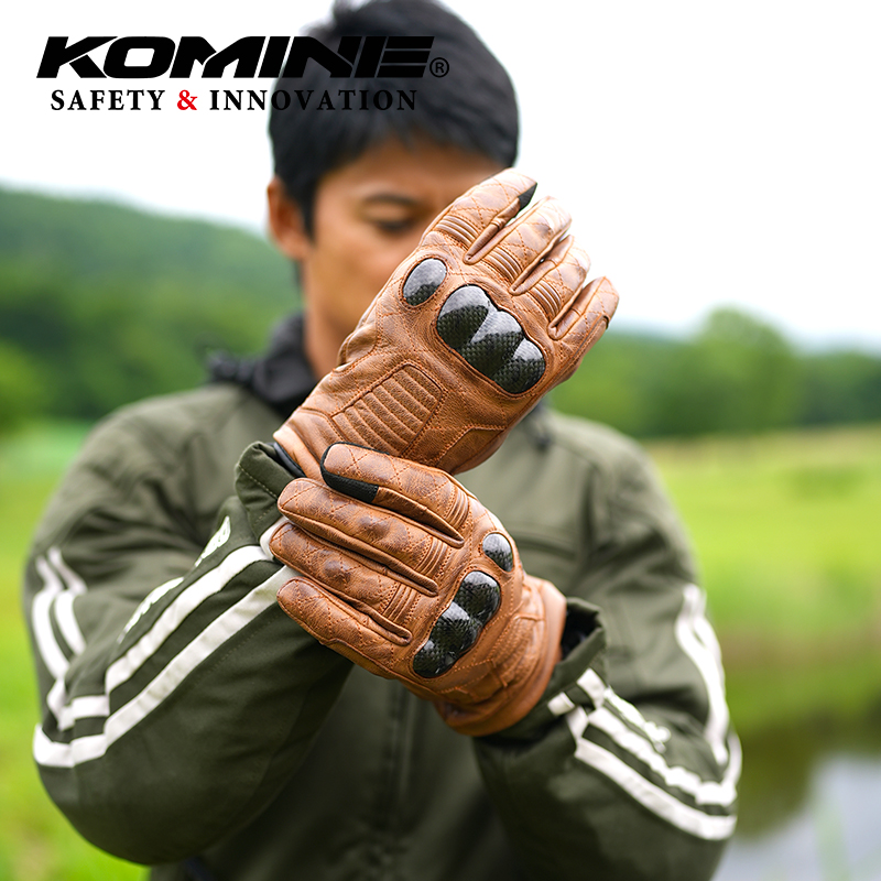 komine摩托车23秋冬复古皮革手套