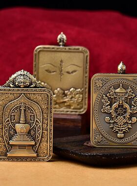 黄财神、文殊眼古铜色唐卡空壳豪华盒高档次外壳大鹏鸟不掉色DIY