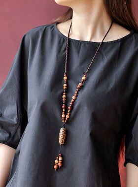 复古民族风项链新中式奢华毛衣链长款民族风天珠古风百搭高档配饰