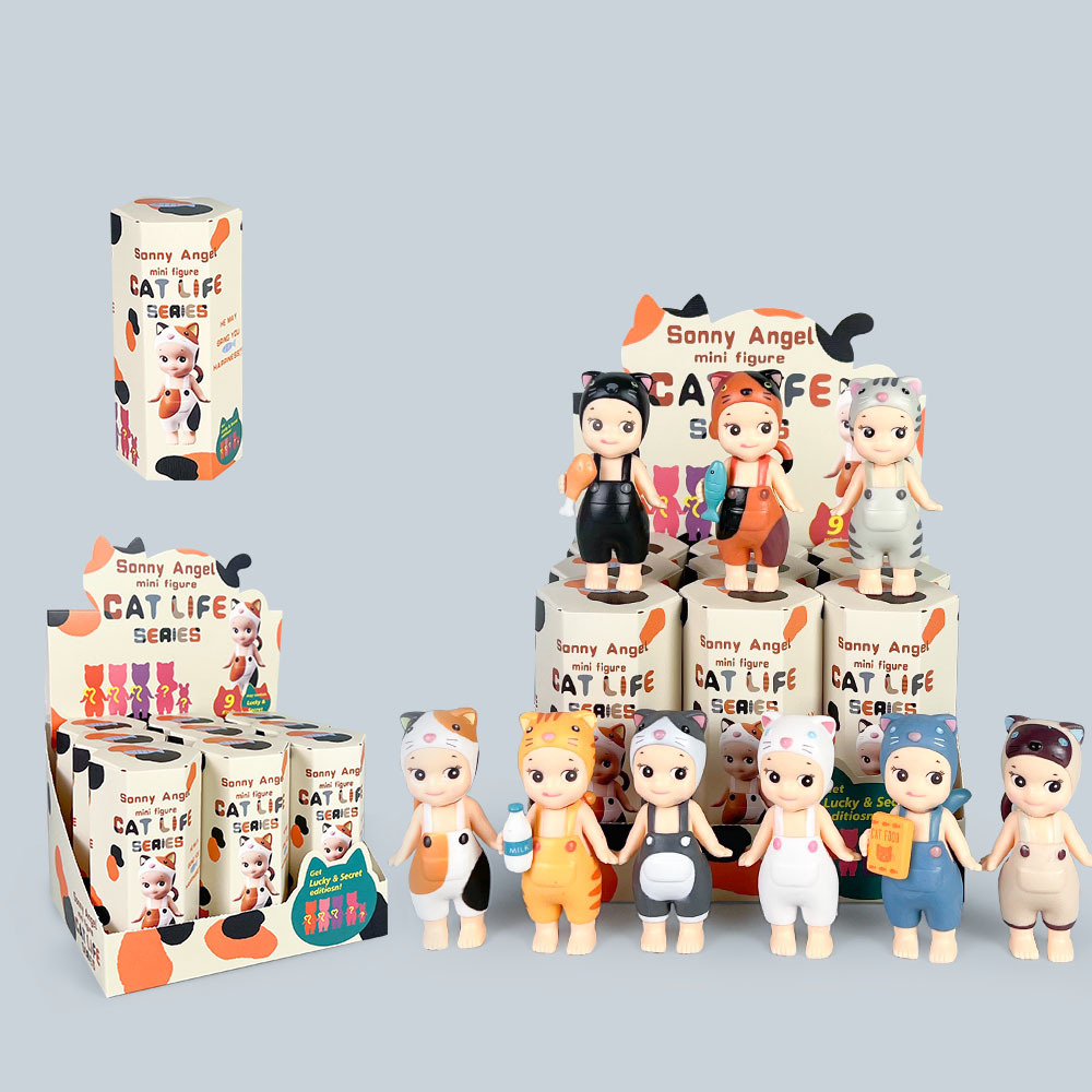跨境新品 迷你猫 趴趴天使托腮盲盒套装手机装饰品潮玩动漫