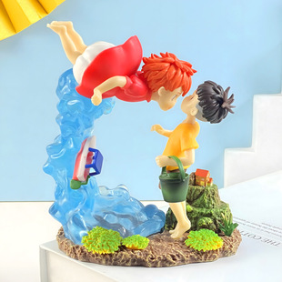 波妞与宗介情景手办 岸上的波妞 悬崖上的金鱼姬 桌面动漫摆件