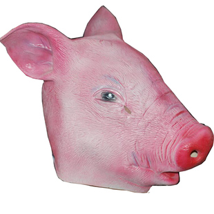 乳胶牛头万圣节动物面具头套头盔 红色猪头 宠物猪头套猪八戒面罩