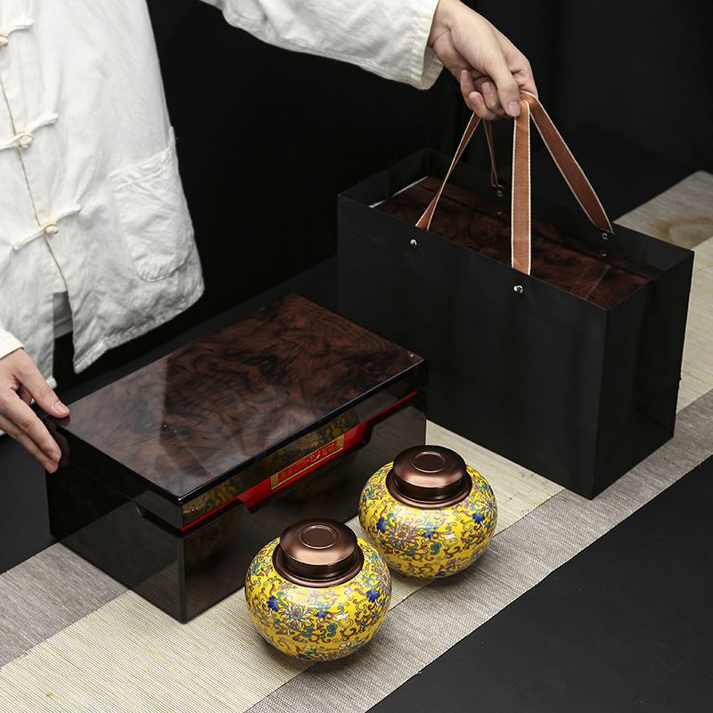 高档木盒茶包装礼盒空盒通用半斤装金属旋转盖陶瓷茶叶罐定制雕刻