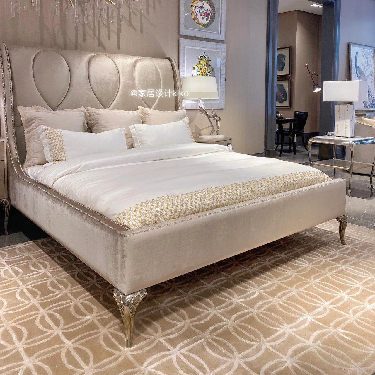 美式轻奢布艺床美克同款定制美家实木布艺床软包现代美式双人床