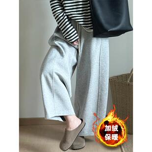 灰色阔腿弯刀运动卫裤子女秋小个子大码休闲裤今年流行九分梧桐裤