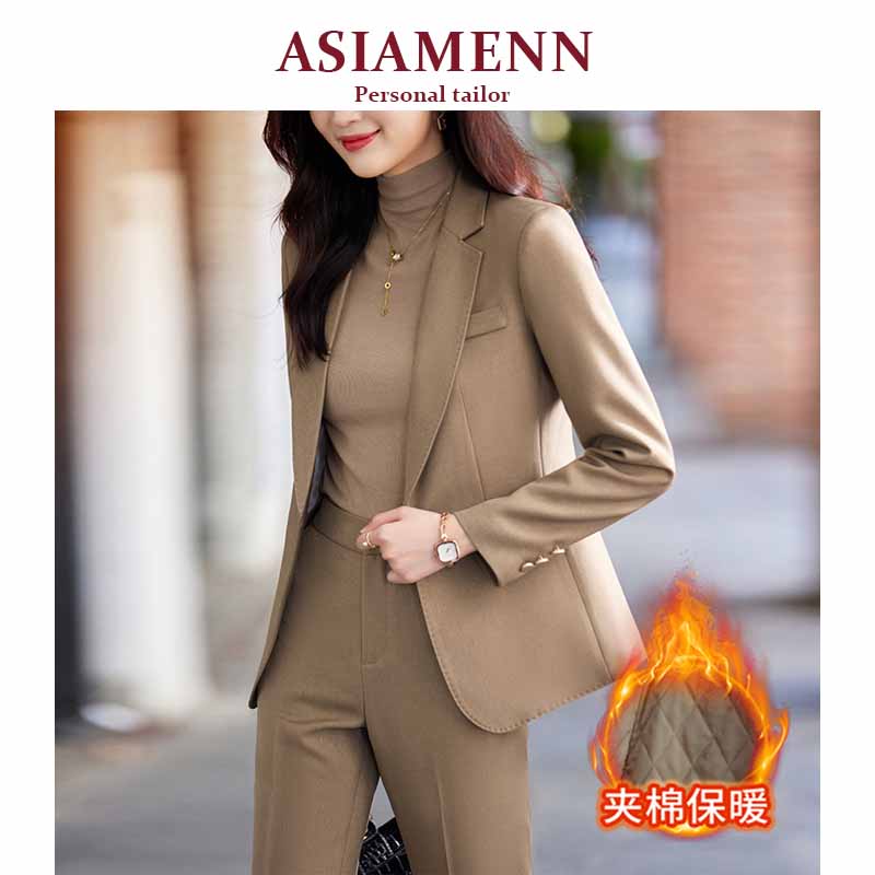 高端时尚西装正装女冬季新款韩版显瘦职业套装夹棉加厚西服制服