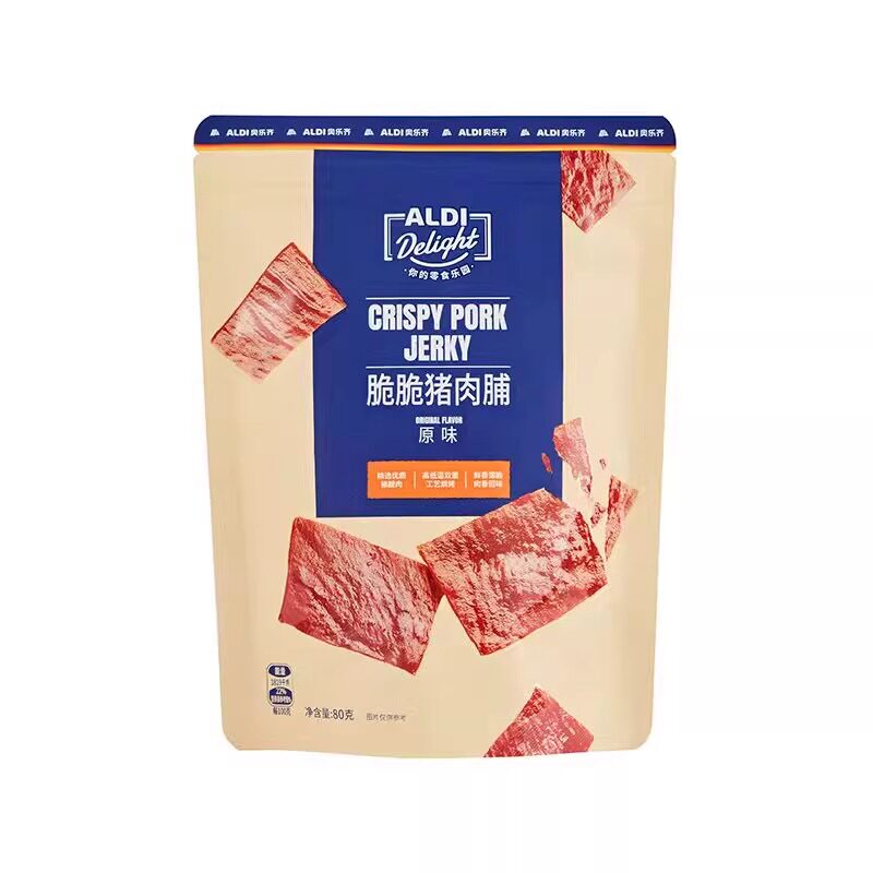代Aldi奥乐齐脆脆猪肉脯纯肉原料口感鲜香薄脆反复烘烤除腥味油脂