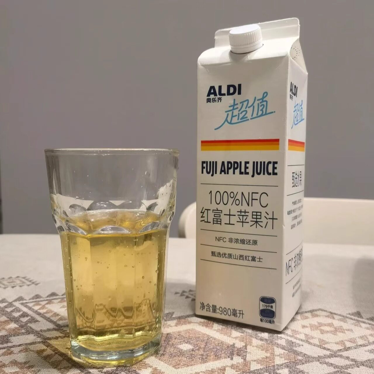 ALDI奥乐齐代购100%NFC山西红富士苹果汁白桃汁7个苹果榨取果汁