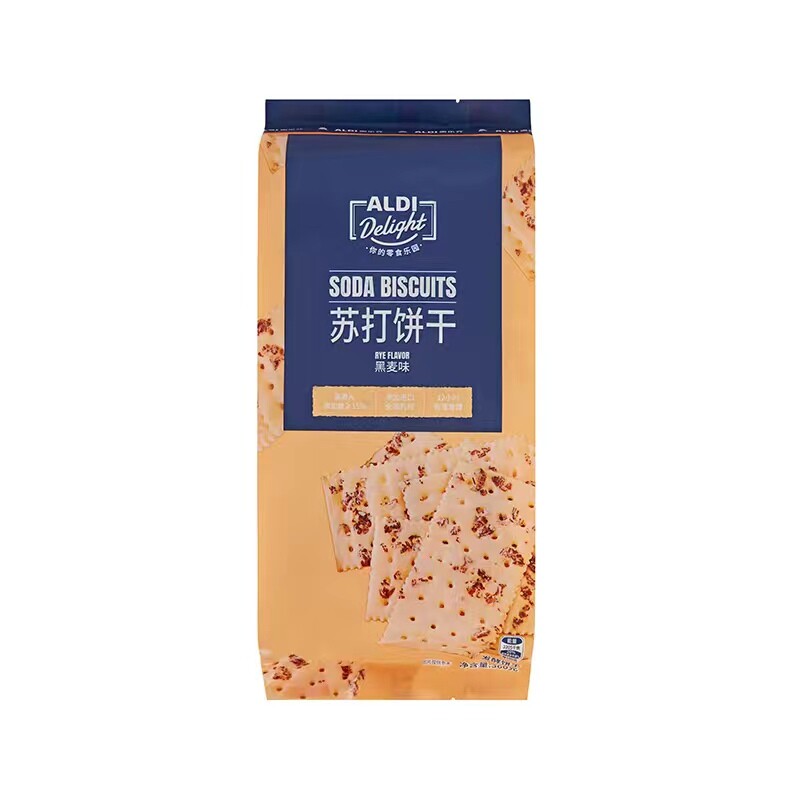 奥乐齐代购黑麦味苏打饼干咸香酥脆回味蔗糖12小时恒温发酵