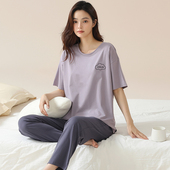 纯棉短袖 长裤 2025年新款 睡衣女夏季 全棉薄款 夏天带胸垫女生家居服