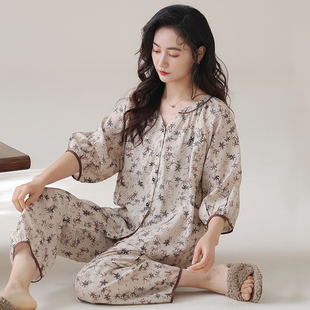 家居服 睡衣女夏季 短袖 天丝棉薄款 夏天冰丝凉感中年妈妈可外穿夏款