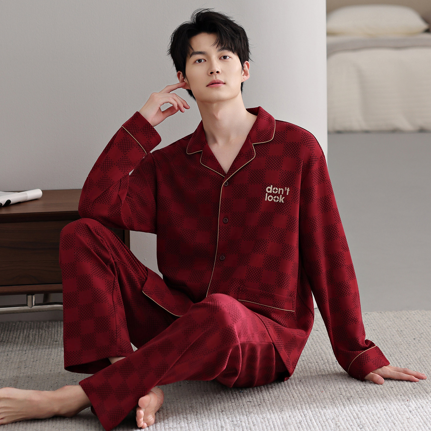 红色睡衣男士春秋款纯棉长袖本命年家居服2025新款秋冬高级感开衫,女士内衣/男士内衣/家居服,睡衣/家居服套装,淘宝优惠券,粉丝福利购,淘宝优惠卷
