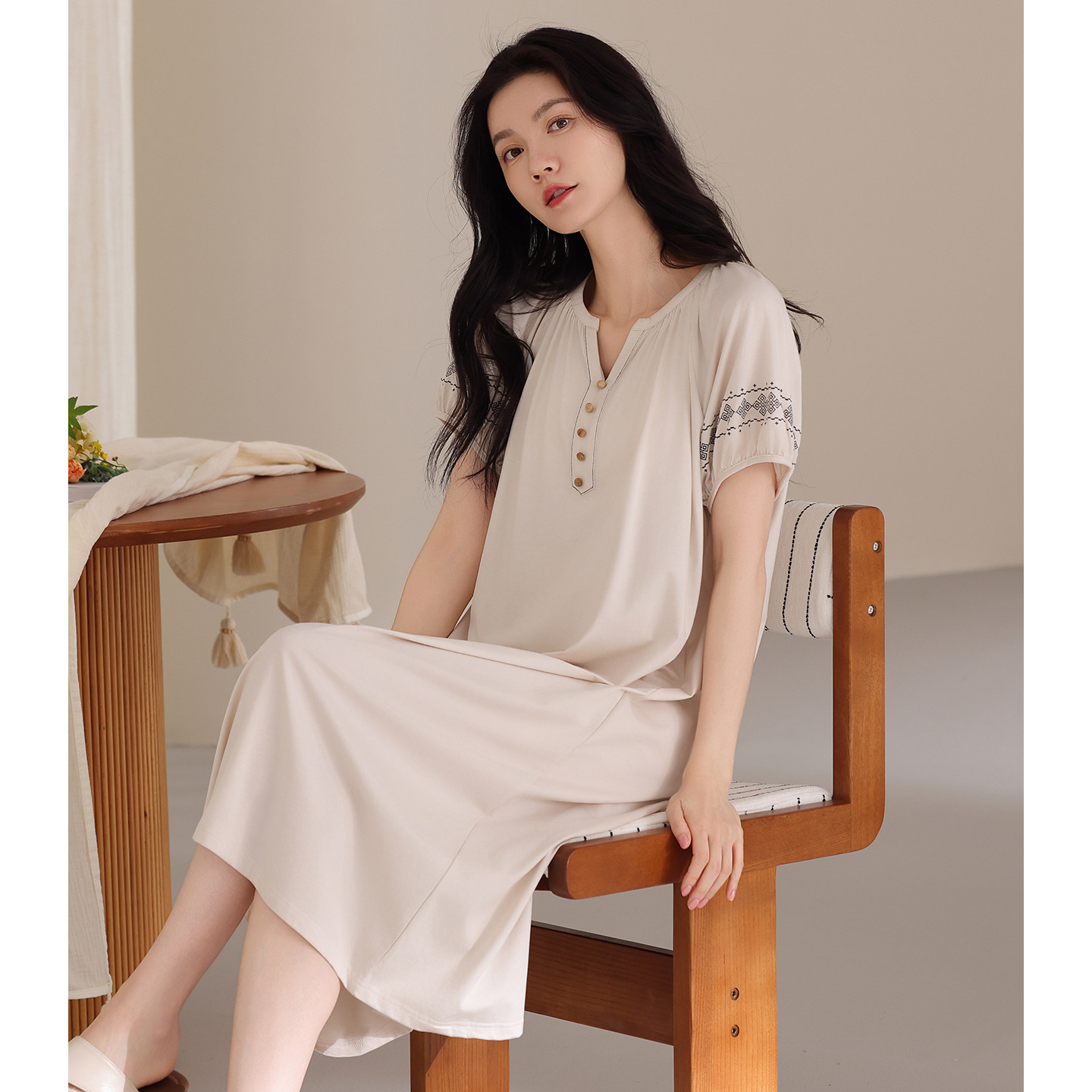 带胸垫睡裙女夏季纯棉短袖薄款图片