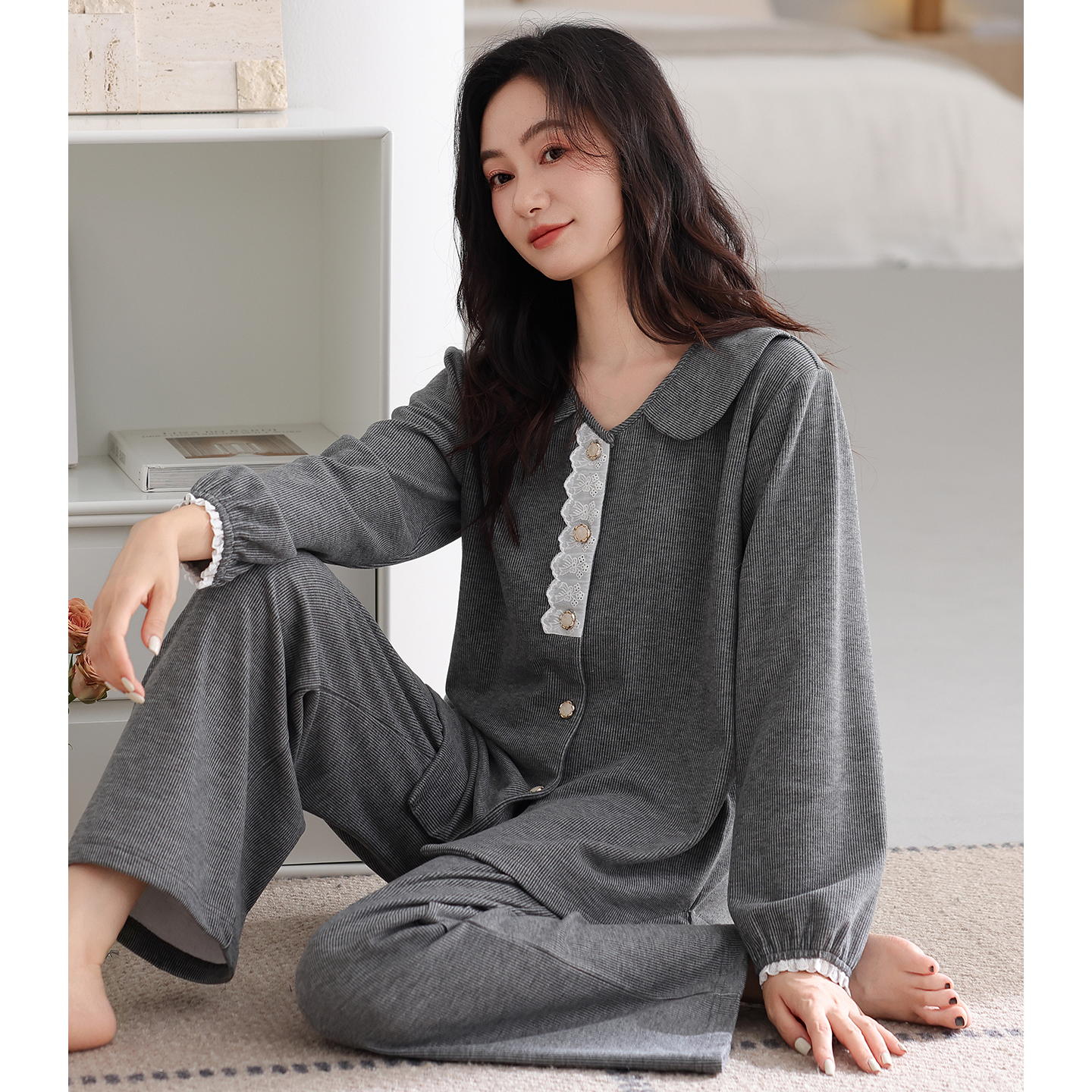 德绒睡衣女秋冬季加厚保暖长袖