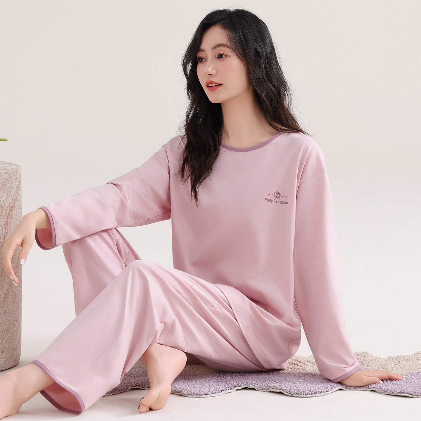 带胸垫睡衣女款秋季纯棉长袖2026新款春秋休闲家居服全棉秋天套装