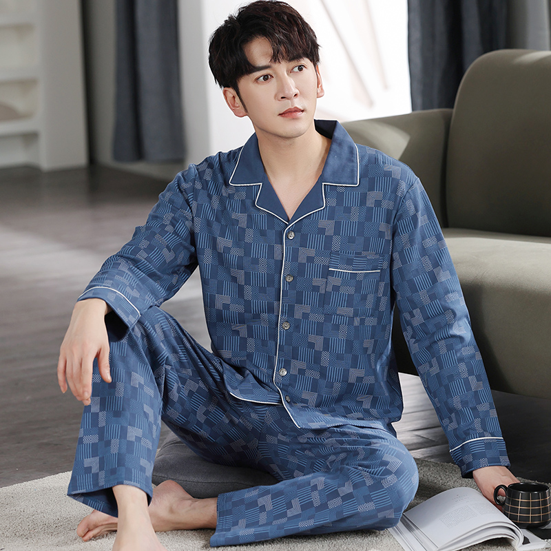男士纯棉睡衣春秋长袖开衫新款