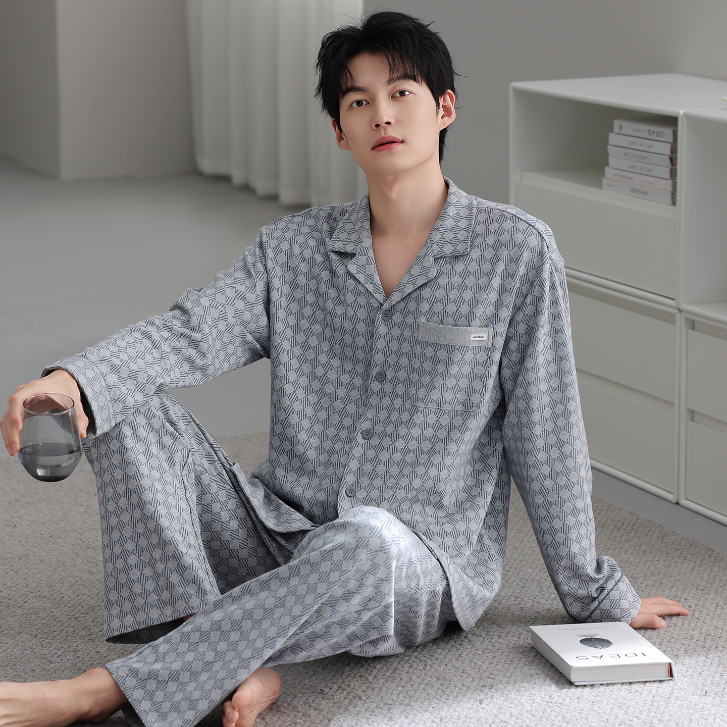男士睡衣秋季纯棉长袖2025新款春秋加肥加大码休闲开衫家居服套装