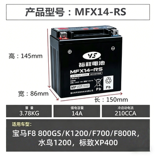 裕祥摩托车电瓶宝马F8/800GS/K1200/F700/水鸟1200标致XP400电池