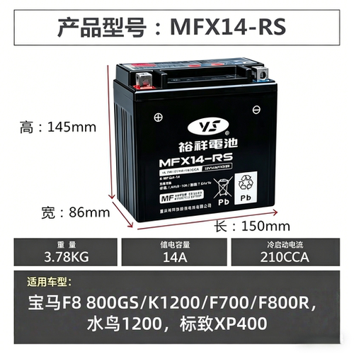 裕祥摩托车电瓶宝马F8/800GS/K1200/F700/水鸟1200标致XP400电池