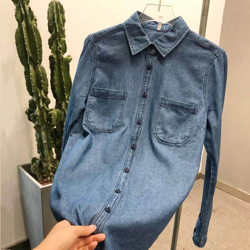2020春秋新品韩版水洗棉显瘦牛仔衬衫修身百搭长袖打底上衣女装潮在类目 女装/女士精品, 衬衫中 - 来自Buy2taobao.com提供专业的淘宝代购服务