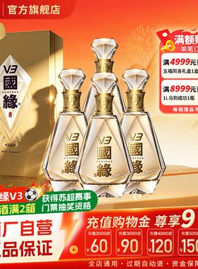 【酒厂自营-江苏版】今世缘国缘V3 40.9度500ml*4白酒送礼整箱装