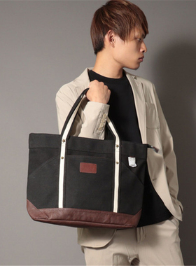 Healthknit日本原厂真品潮牌复古撞色帆布配PU单肩斜挎手提通勤包