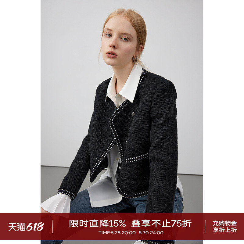 CIRCLOFY瑟夕 小香风羊毛粗花呢女士短款外套秋季气质女神范上衣